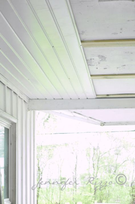 Covered Porch Ceiling Ideas Farmhouse, Black Porch Ceiling, Big Bluestem, Patio Ceiling Ideas, Lanai Ideas, Oak House, Porch Ceiling, Building A Porch, Beadboard Ceiling