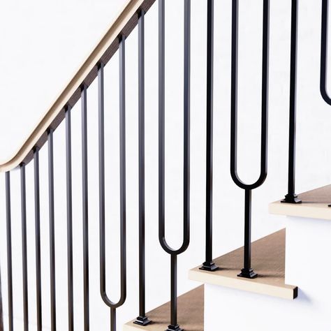 Modern Iron Balusters, Oval Iron Baluster, Black Metal And Wood Stair Railing, Split Oval Baluster, Wood And Iron Stair Railing, Rod Iron Stair Railing, Metal Railings Indoor, Iron Staircase Railing, درابزين السلم