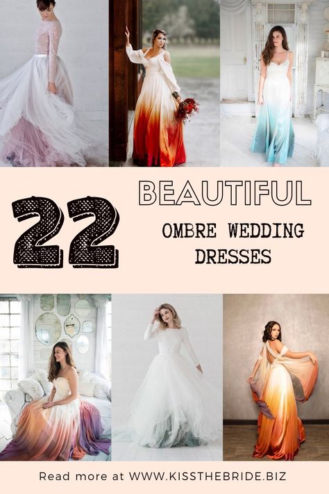 Ombre wedding dresses fit the Non traditional and quirky wedding dress category very well. This on trend look is perfect for the modern bride. Wedding Dress Not White Colour, Ombre Pink Wedding Dress, Coloured Wedding Dress Alternative, Non Traditional Wedding Dress Colors, Unconventional Wedding Dress Color, Ombré Wedding Dress, Ombre Wedding Dresses, Wedding Dresses Blue Ombre, Wedding Dress Ombre