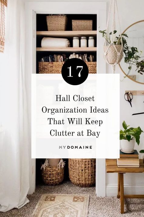 Hall Closet Organization Ideas, Linen Closet Organization Hallway, Storage Cupboard Ideas, Entry Closet Organization, Coat Closet Storage, Hall Closet Organization, Hallway Storage Cabinet, Front Hall Closet, Hallway Organization