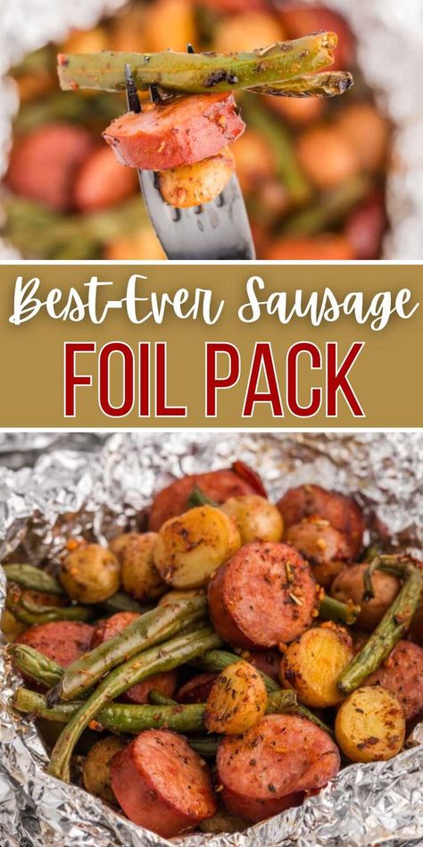 Sausage And Veggie Foil Packs, Easy Healthy Dinner Grill, Sausage Packets For Grill, Sausage Potato Foil Packets Oven, Foil Packets For The Oven Sausage, Packet Dinners Foil, Smoked Sausage Hobo Foil Packs, Hobo Foil Packs With Sausage, Foil Packets For The Campfire