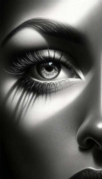 Photo striking monochromatic eye artwork | Premium Photo #Freepik #photo Eye Artwork, Heaven Tattoos, Girl Face Tattoo, Eyeball Art, Life Drawing Reference, Eye Close Up, Eye Illustration, Dark Portrait, Eyes Artwork