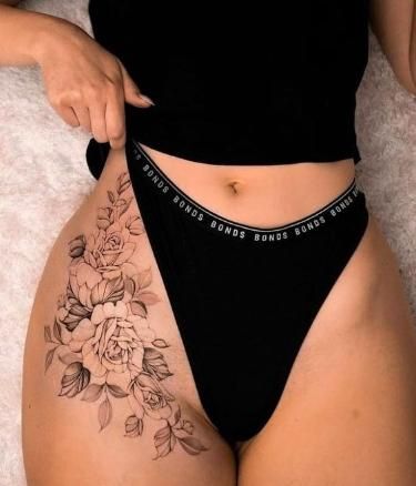 Floral Tattoos, Tattoo Inspiration, Sleeve Tattoos Floral, Tato Paha, Tattoos Floral, Thigh Tat, Hip Thigh Tattoos, Spine Tattoos For Women, Hip Tattoos Women