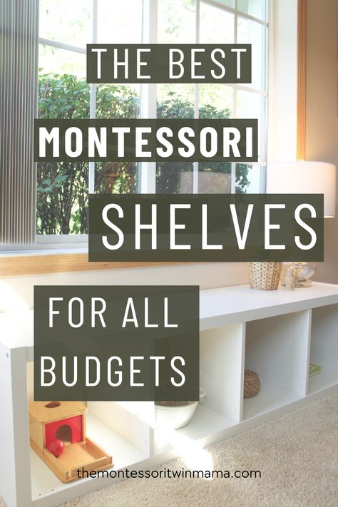 A Montessori shelf is the perfect addition to your living room for setting out your child's Montessori toys. Montessori shelves range from infant shelves all the way to upper elementary children. I'll share options with you for how you can create that beautiful Montessori environment in your home while honoring the budget that you have. Having a Montessori Shelf will help keep your environment orderly and beautiful while you honor your child's sensitive period for order. Find the best shelf. Montessori, Montessori Playroom Storage Ideas, Montessori Playroom 3-6, Montessori Room Decor, Baby Toy Shelf, Montessori Shelf Ikea, Montessori Cube Shelf, Montessori Playroom Ikea, Playroom Shelf Styling