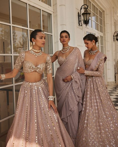 #VvaniVats "Jugmug" collection with glimmering mirror work and sequins; available at #AashniOnline for the brides and bridesmaids to-be who want to shine the brightest on those special days. Shop worldwide: 🌏aashniandco.com For any assistance or for booking an appointment please write to us on: 💌 customercare@aashniandco.com 📞WhatsApp +91 83750 36648 #AashniAndCo Multi designer store, Indian designers, Bridal wear, Bridal lehenga Flower Lehenga, Bridesmaid Lengha, Full Sleeves Blouse, Bridesmaid Indian, Mirror Blouse, Bridesmaid Dresses Indian, Indian Bridesmaid Dresses, Indian Wedding Gowns, Indian Bridesmaids