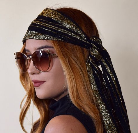 1970s authentic vintage RARE disco black gold metallic lurex headscarf/headband / scarf Disco Hairstyles 70s, 70s Black Hairstyles, 70s Disco Hairstyles, Hairstyles With Scarves, Studio 54 Hair, Headband 70s, Disco Hair And Makeup, 70s Headband, 70s Head Scarf