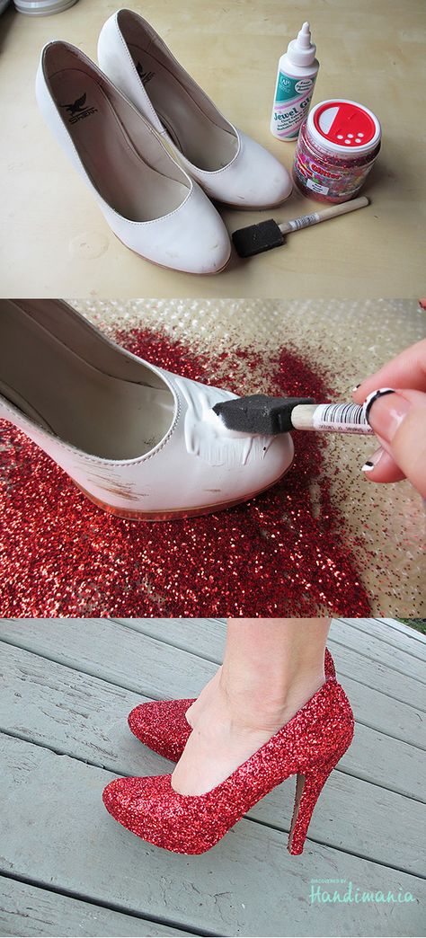 Make a pair of sparkly red shoes just like Dorothy in The Wizard of Oz Slippers Diy, Halloween Accessories Diy, Carnaval Make-up, Dorothy Shoes, Best Costume Ever, Diy Heels, Meme Costume, Halloween Fest, Diy Kostüm