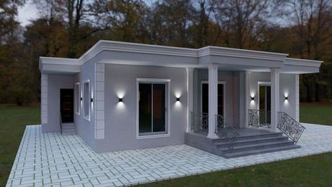 Hidden Roof House Design, Cheap House Plans, Small House Blueprints, Bungalow Style House, Flat Roof House, Mediterranean Style House Plans, Bungalow Style House Plans, Little House Plans, Small House Front Design