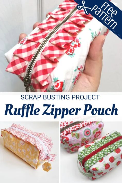 Ruffle Zipper Pouch – Sewing With Scraps Makeup Pouch Sewing Pattern, Makeup Pouch Pattern, Coasters Free Pattern, Sewing With Scraps, Sewing Makeup Bag, Makeup Bag Tutorials, Cosmetic Bag Tutorial, Cosmetic Bag Pattern, Coaster Tutorial