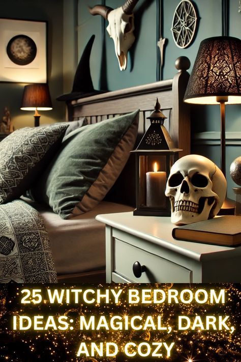 25 Witchy Bedroom Ideas: Magical, Dark, and Cozy Witches Bedroom Aesthetic, Stevie Nicks Aesthetic Bedroom, Witches House Interior, Witchy Color Palette Bedroom, Bedroom Style Ideas Cozy, Bedroom Witch Aesthetic, Dark Green Witchy Bedroom, Goth Inspired Bedroom, Lush Bedroom Ideas