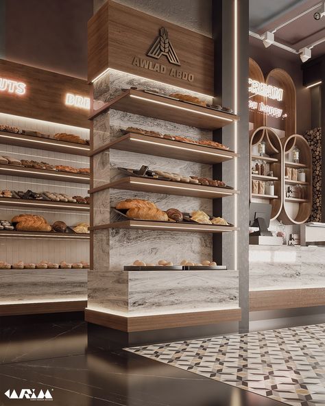 AWLAD ABDO | BAKE SHOP :: Behance Chocolate Cafe Design, Chocolate Shop Interior Design, Boulangerie Patisserie Design, Bakery Store Fronts, Bakery Design Ideas, Cafe Lobby, Market Interior Design, Bakery Interior Design, Chocolate Store Design