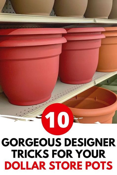 Decorate for cheap with these quick plastic planter updates. Beautiful budget friendly pot upgrades for your front porch, backyard, bedroom, kitchen or living room home decor. Cheap Planters, Cheap Flower Pots, Plastic Planter, Brick Detail, Planting Pots, Painting Concrete Porch, Plastic Plant Pots, Large Flower Pots, Painted Concrete Porch