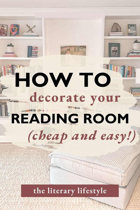 Turn A Bedroom Into A Library, Book Reading Room Ideas, Reading Corner Ideas For Adults Diy, Spare Bedroom Reading Room, Reading Sitting Area, Diy Reading Room For Adults, Feminine Reading Room, Relaxing Reading Room Ideas, Reading Nook Loft Ideas