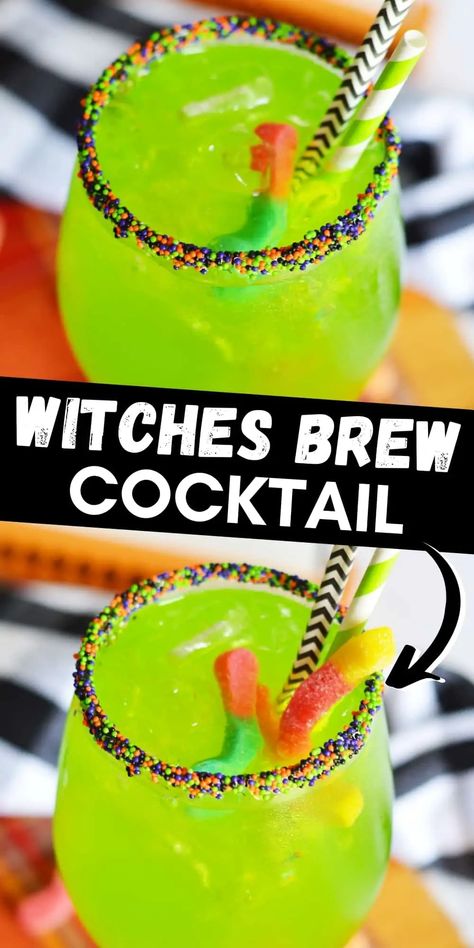 Witches Brew is a bright green Halloween cocktail made with vodka, Sprite, and Hawaiian Punch. Green Non Alcoholic Punch, Best Halloween Punch Alcoholic, Green Cocktails Halloween, Green Halloween Punch Alcohol, Witch Punch Alcohol, Green Hawaiian Cocktail, Alcoholic Punch Recipes Halloween, Vodka Punch Recipes Halloween, Tipsy Zombie Drink Recipe