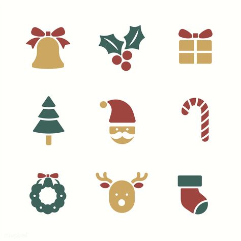 Christmas holiday symbols vector set | free image by rawpixel.com Christmas Present Vector, Icons Christmas, Christmas Main, Holiday Symbols, White Christmas Wreath, Hand Drawn Cards, Christmas Apps, Ornaments Homemade, Christmas Iphone