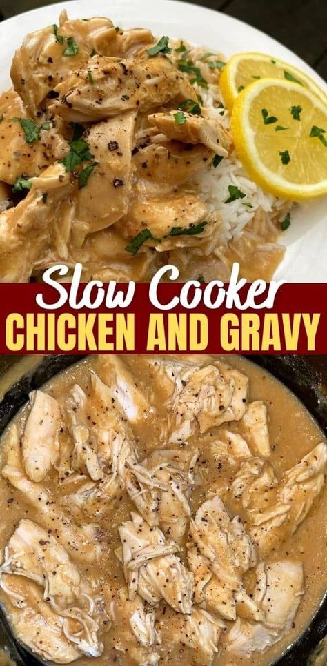 Easy Slow Cooker Chicken and Gravy Recipe Slow Cooker Chicken And Gravy, Relleno Casserole, Crockpot Chicken And Gravy, Chicken Breast Slow Cooker, Chicken And Gravy, Soup Crockpot, Chicken Breast Crockpot Recipes, Crockpot Chicken Breast, Chili Relleno