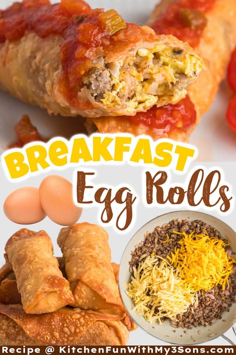 Breakfast Egg Rolls are an easy tasty breakfast that you can make ahead of time. They are very freezer-friendly and customizable as well. The whole family is going to love these! Breakfast Egg Rolls, Taco Egg Rolls, Easy Yummy Breakfast, Crispy Egg, Buttered Vegetables, Egg Roll Recipes, Tasty Breakfast, Freezer Breakfast, Beef Casserole Recipes