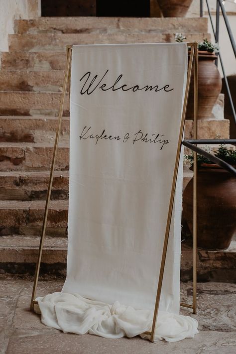 Wedding Welcome Sign Alternative, Wedding Welcome Sign Canvas, Different Wedding Signs, Canvas Wedding Welcome Sign, Framed Welcome Sign Wedding, Fabric Signs Wedding, Canvas Welcome Sign Wedding, Diy Linen Wedding Sign, Fabric Signage Wedding