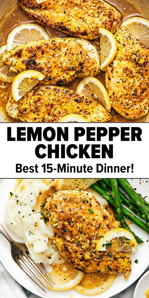 15-Minute Lemon Pepper Chicken Recipe. Lemon Pepper Chicken Dinner, Easy Lemon Pepper Chicken, Garlic Roast Chicken, Best Garlic Butter, Garlic Roast, Pepper Seasoning, Lemon Chicken Recipe, Easy Chicken Dinner Recipes, Lemon Pepper Chicken