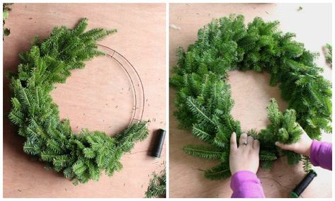 Real Pine Wreaths, Christmas Wreaths Diy Evergreen, Christmas Reef, Wreath Making Tutorials, Traditional Christmas Wreath, Natural Christmas Wreaths, Christmas Tree Trimming, Chirstmas Decor, Make A Wreath