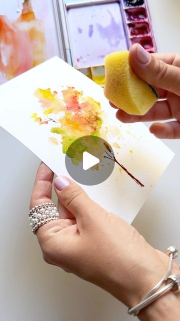 Cee Cee Creations, Watercolor Brush Techniques, Watercolor Fall Trees Tutorial, Fall Abstract Painting, Fall Watercolor Flowers, Pastel Watercolor Art, Easy Watercolour Ideas, Easy Water Painting Ideas, Watercolor Art Ideas Easy Simple