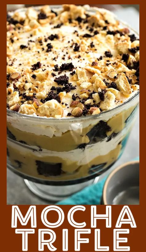 Mocha Trifle, Peanut Butter Banana Recipes, Dark Chocolate Caramel, Dark Chocolate Cake, Trifle Pudding, Coffee Vanilla, Chocolate Trifle, Trifle Dish, Trifle Desserts