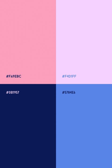 Pink and blue color palette: Soft pink, lilac, bright blue and navy blue color combination Navy Blue And Pink Palette, Pink Blue Colour Scheme, Navy Blue And Pink Colour Palette, Royal Blue And Pink Color Palette, Navy And Pink Palette, Periwinkle And Red Color Palettes, Blue And Pink Pallete Color, Denim And Pink Color Palette, Dark Blue Pink Color Palette