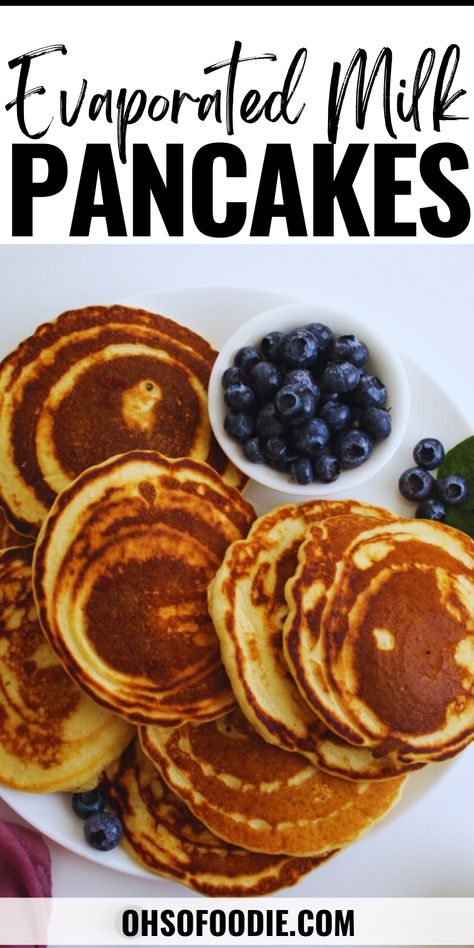 Text reads evaporated milk pancakes Pancakes With Evaporated Milk, Evaporated Milk Pancakes, Bread Recipes With Evaporated Milk, How To Use Evaporated Milk, Recipes With Carnation Evaporated Milk, Easy Evaporated Milk Recipes, Evaporated Milk Recipes Breakfast, Recipes With Evaporated Milk Dessert, Evaporated Milk Recipes Dinner