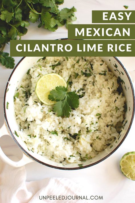 pot of easy cilantro lime rice inspired by chipotle recipe Cilantro Mexican Rice, Cilantro White Rice, Like Rice Recipe, White Cilantro Lime Rice, White Lime Rice, Essen, Rice And Cilantro Recipes, Mexican Cilantro Lime Rice, Chili Lime Rice Recipe