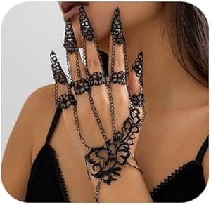 Hand Bracelet With Ring, Lace Fingerless Gloves, Personality Gifts, Finger Bracelets, Gothic Bracelet, Armor Ring, Finger Jewelry, Cosplay Jewelry, Wrist Accessories