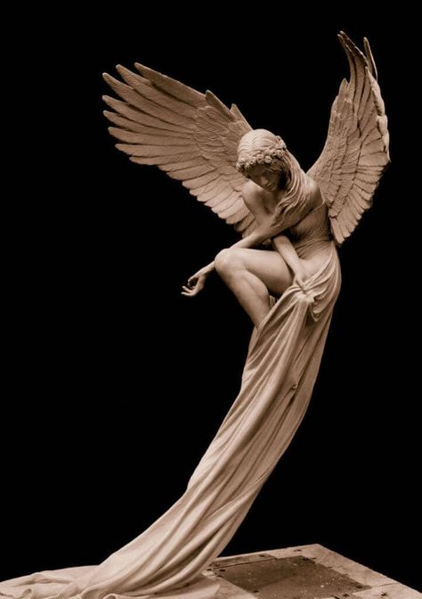 Amazing Figurative Sculpture Depicts an Ethereal Angel Angel Statue, An Angel, Black Background, A Black, Angel, Statue, Sculpture, Writing, Stone