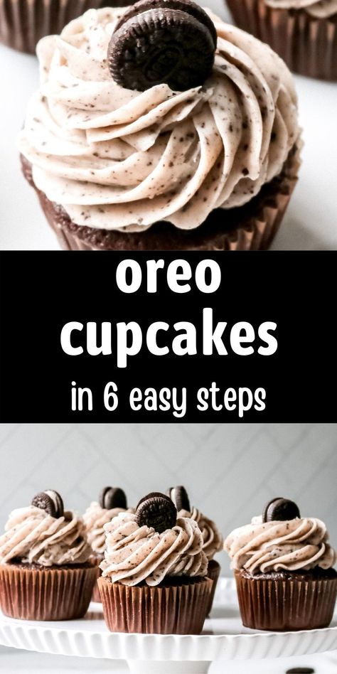 Do you love Oreo recipes? Rich chocolate cupcakes are topped with vanilla buttercream frosting to make these cute little Oreo cupcakes that everyone will love. You will love how easy they are to make. Cookies And Cream Cupcakes Oreo, How To Make Oreo Cupcakes, Oreo Cupcake Recipe Box Cake, Oreo Cookie Cupcakes Recipe, Mini Oreo Cupcakes, Cupcake Recipes Oreo, Oreo Crunch Cupcakes, Orea Cupcake, Easy Oreo Cupcakes