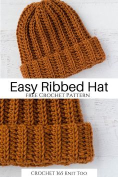 Easy Crochet Hat Patterns, Crochet Beanie Pattern Free, Crochet Hat For Beginners, Ribbed Hat, Ribbed Crochet, Crochet Beanies, Easy Crochet Hat, Crochet Hat Free, Mode Crochet