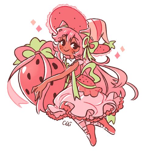 my strawberry witch oc ! twitter | ko-fi | insta | patreon Strawberry Witch, Witch Oc, Illustration Fruit, Pink Drawing, Cute Kawaii Drawings, Witch Art, Witch Aesthetic, Kawaii Drawings, Anime Poses Reference