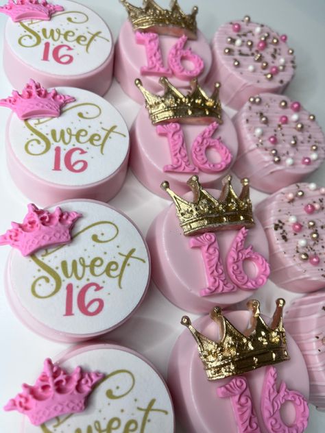 Sweet 16 Birthday Party Treats, Sweet 15 Treat Table, Chocolate Dipped Oreos Birthday, Sweet 16 Party Treats, Sweet 16 Treat Bags, Sweet 16 Treats Desserts, Sweet 16 Cake Pops Ideas, Sweet 16 Deserts, Sweet 16 Chocolate Covered Oreos