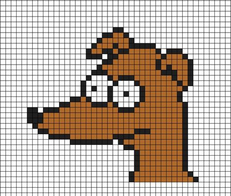 A pixel art template of The Simpsons' family dog, Santa's Little Helper from the television program. Perler Beads Simpsons, Simpsons Pixel Art, Face Pixel Art, Kindergarten Art Crafts, Autumn Cross Stitch Patterns, Notebook Drawing, Easy Pixel Art, Pixel Art Templates, 8bit Art