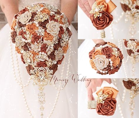 MemoryWedding - Etsy Burnt Orange And Rose Gold Wedding, Brown And Burnt Orange Wedding, Wedding Flowers Terracotta, Burnt Orange Wedding Colors, Burnt Orange Weddings Decorations, Terracotta Bridal Bouquet, Burnt Orange Wedding Theme, Champagne Bouquet, Brown Wedding Themes