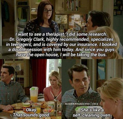 . Therapy Jokes, Modern Family Memes, Modern Family Funny, Family Meme, Modern Family Quotes, The Bigbang Theory, Office Jokes, Family Jokes, Character Quotes