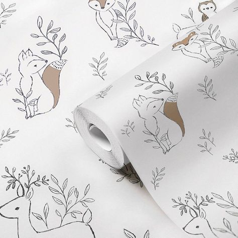 Nursery Decor Baby Nursery Wallpaper, Free Wallpaper Samples, Forest Nursery Decor, Baby Mirror, Woodland Wallpaper, Whimsical Woodland, Woodland Animal Nursery, Vertical Pattern, Neutral Wallpaper