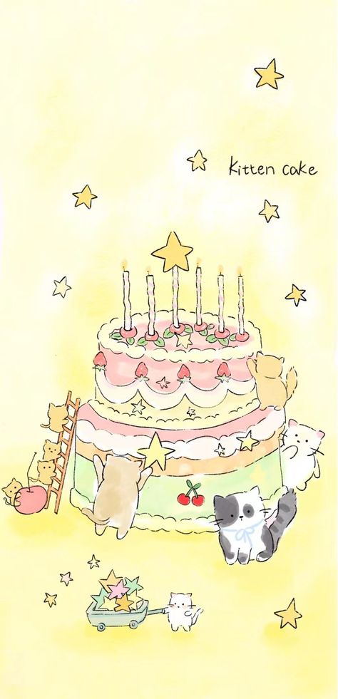 Kawaii Birthday Cake Drawing, Kawaii Birthday Wallpaper, Cute Birthday Illustration, Christmas Cake Drawing, Birthday Cake Paper Craft, Birthday Cake Drawing Aesthetic, Cake Wallpaper Aesthetic, Cute Birthday Wallpaper, Cute Birthday Cake Drawing