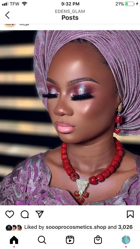 Nigeria Makeup Looks, Traditional Eye Makeup, Deep Makeup, Gele Styles, Nigerian Gele, Traditional Makeup, Birthday Makeup Looks, Makeup Order, Wedding Lookbook