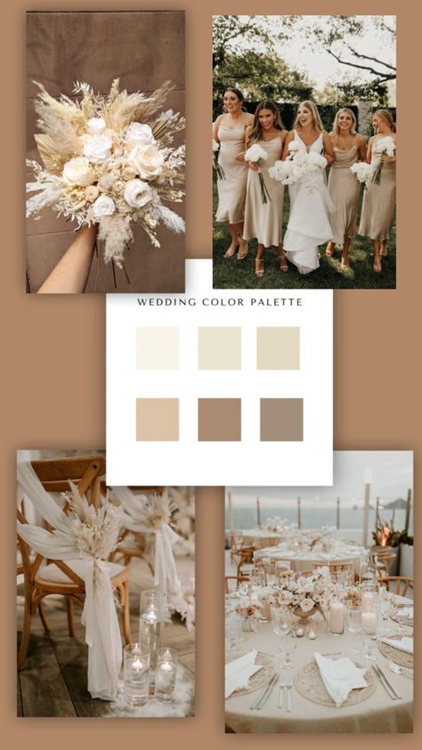 Beige wedding theme Tan Wedding Theme Color Schemes, Beige Aesthetic Wedding Theme, Beige Wedding Color Schemes, Champagne Fall Wedding Color Palettes, Wedding Theme Neutral, Neutral Tone Wedding Colour Palettes, Natural Wedding Theme Color Palettes, Magnolia Wedding Theme Color Palettes, Neutral Palette Wedding