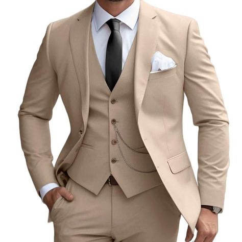 PRICES MAY VARY. ✔ FABRIC: 80% polyester fiber and 20% viscose fiber, which have strong breathability, softness and comfort. Bessmate Suit for mens is smooth and easy to clean. Lining is made of 100% polyester, which can absorb sweat ✔SCENE: Suitable for all types of formal or semi-formal occasions, such as parties, business meetings, propose ceremonies, weddings, daily life, Homecoming, Halloween, Christmas ,banquets, and fashion shows. Bessmate slim fit blazer is best gift for mens ✔DESIGN: Be Beige And Green Suit Men Wedding, Men’s Wedding Suit Colors, Groomsmen Attire Champagne, Tan Tuxedo Wedding, Tan Tuxedo, Tuxedo Wedding Groomsmen, Tan Suits, Groom Wedding Suit, Owl Character