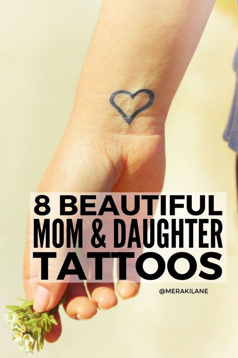 8 Meaningful Mom and Daughter Tattoos to Inspire You | Getting mother-daughter tattoos is a special and unique way to signify your bond with one another. With so many designs to choose from, we narrowed it down to 8 beautiful mom and daughter tattoos inspired by real mother-daughter duos. From small, dainty, matching tattoos to more intricate continuous line drawings, there are a range of options to get your creative juices flowing! Click for 8 ideas to inspire your next tat! Mini Mom And Daughter Tattoos, Mother Daughter Wildflower Tattoos, Line Art Mom And Daughter Tattoo, Wrist Tattoos For Mom And Daughter, Tattoo For Moms With Daughters, Mother Daughter Dream Catcher Tattoo, You Are My Rock Tattoo, Tattoos For Daughters Meaningful, Mother Daughter Small Tattoos Matching