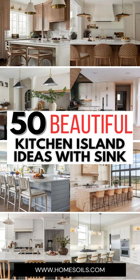 Discover 50 white kitchen island ideas with sinks to enhance your culinary space. Explore sleek designs, functional layouts, and stylish accents perfect for a bright and modern kitchen. Transform your kitchen with these inspiring white island concepts. Kitchen Island With Two Sinks, Island Sink Kitchen Layout, Farmhouse Kitchen With Island Sink, Kitchen Island Ideas With Sink Modern, Kitchen Sink In Island Ideas, Decorate Island With Sink, Different Island Than Cabinets, Kitchen Ideas With Sink In Island, White Island Kitchen Ideas