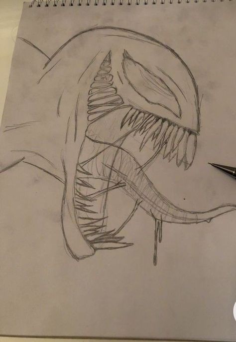 Monster Horror, Horror Drawing, Pencil Drawing, Venom, Sketch, Notebook, Pencil, Hair, Art