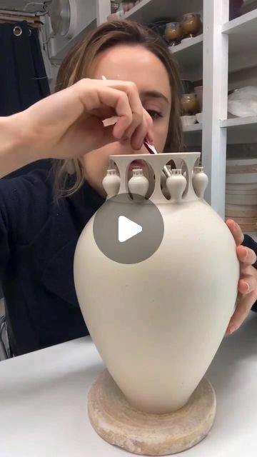 United Artisans and Craftsmen on Instagram: "2 days of work in 50 seconds 🏺🙌 first, wheel throwing the main vase body and then decorating it with hand-thrown miniature copies of the main vase. Such a classical design with contemporary feel!   Follow @rise.of.artisans for more  #riseofartisans   By @juliette_vivien_ceramic  . . . . . . #pottery #potterystudio #potterylife #potterylove #artisans #handmadevase #claylove #claywork #potteryworkshop #satisfying #satisfyingvideos #potterywheel #wheelthrownpottery #wheelthrowing #processvideo #potteryprocess #contemporaryceramics" The Great Pottery Throw Down, Pottery Altered Forms, Thrown And Altered Pottery, Altered Wheel Thrown Pottery, Wheel Thrown Pottery Ideas Unique, Wheel Throwing Pottery Ideas, Hand Pottery Ideas, Wheel Pottery Ideas, Pottery Ideas Wheel Thrown