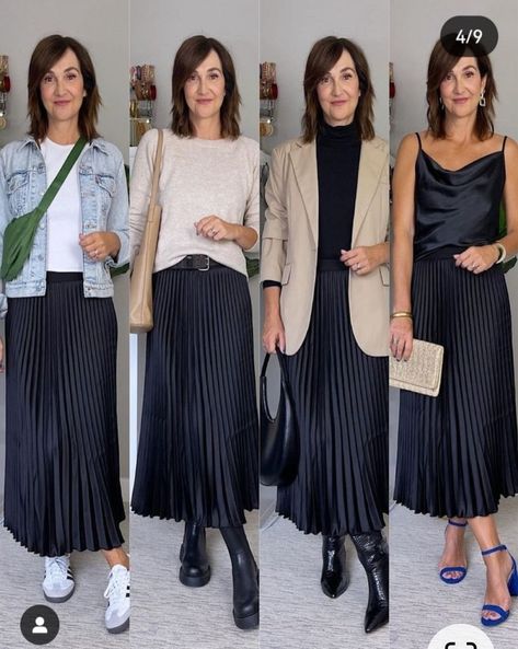 Black Pleated Skirt Outfit, Pleated Midi Skirt Outfit, Pleated Skirt Outfits, Rok Outfit, Black Skirt Outfits, Midi Skirt Outfit, Mode Casual, Stylish Work Outfits, Pleated Midi Skirt