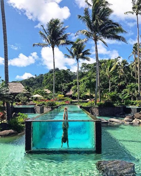 The 25 villas at this Fijian resort, Luacala Island Resort, look out onto coconut groves, pristine white beaches, the Nawi Mountains, or an emerald lagoon. | Photo Credit: @missgreenteaparty Fiji Photography, Laucala Island, Aloita Resort, Swimming With Dolphins, Hotel Swimming Pool, Best Travel Insurance, Infinity Pools, Honeymoon Spots, Outdoor Pools