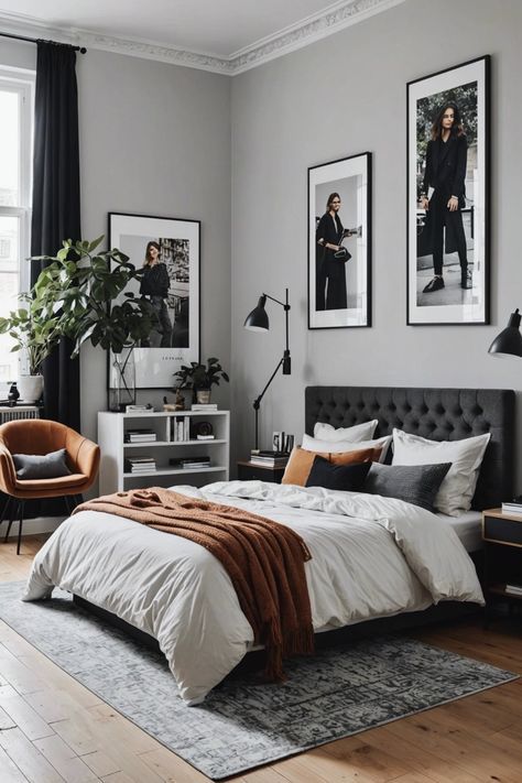 Bachelor Bedroom, Male Bedroom Ideas, Small Bedroom Decor Ideas, Bedroom Ideas For Small Rooms, Grey Bed Frame, Grey Bedroom Decor, Makeover Bedroom, Small Bedroom Decor, Bedroom Decor Ideas